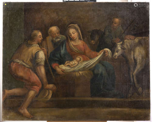 BOLOGNESE PAINTER, 17TH CENTURY The adoration of the shepherds Oil on canvas, cm. 101,5 x 125,5