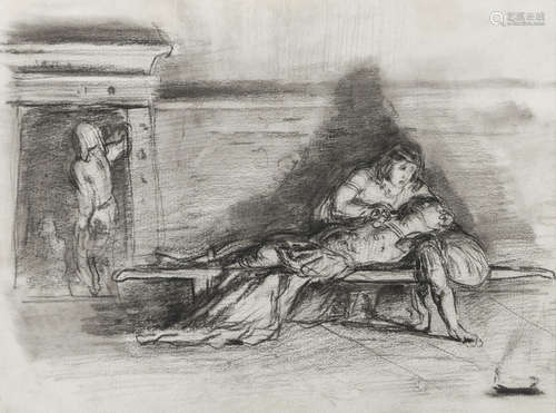 ITALIAN PAINTER, EARLY 20TH CENTURY Cleopatra and Mark Antonio Charcoal on paper, cm. 18 x 23,5