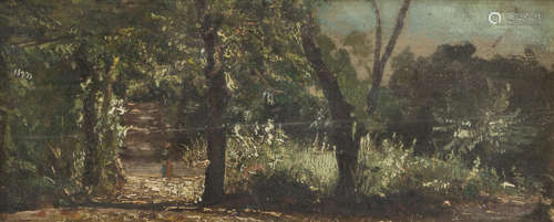 ITALIAN PAINTER, LATE 19TH CENTURY View of wood with figure Oil on canvas applied on panel cm. 11