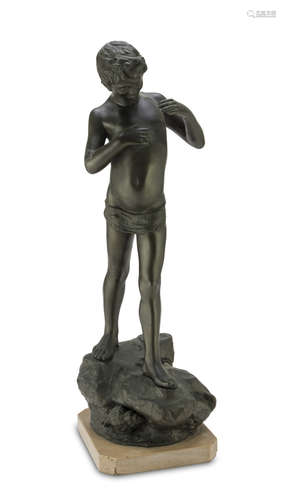 NEAPOLITAN SCULPTOR, EARLY 20TH CENTURY Young fisherman Sculpture in burnished metal, cm. 73 x 28