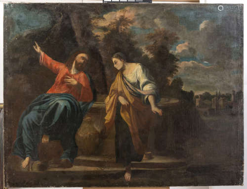 BOLOGNESE PAINTER, 17TH CENTURY Christ and the Samaritan at the well Oil on canvas, cm. 107 x 140,