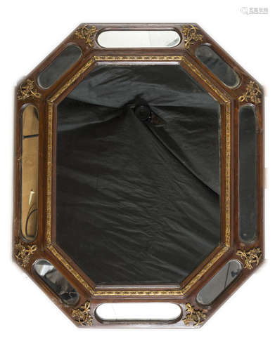 A PAIR OF MIRRORS IN PEAR WOOD, LATE 19TH CENTURY of octagonal shape, with frame also with mirrors