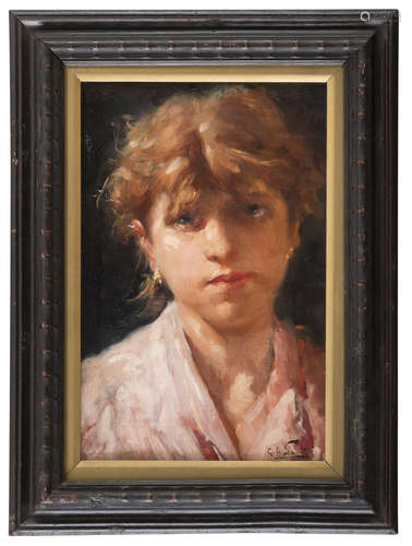 GIUSEPPE DE SANCTIS (Naples 1858 - 1924) Young girl's face Oil on panel, cm. 30 x 20 Signed bottom