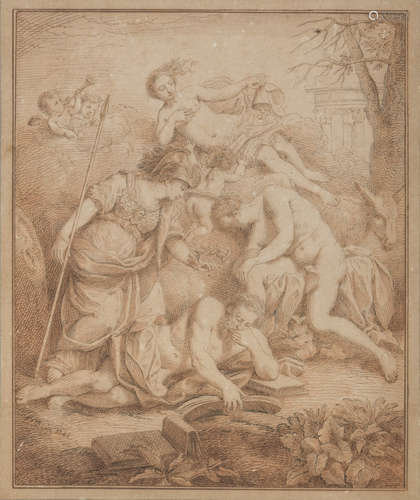 LOUIS FABRICIUS DUBOURG, att. to (Amsterdam 1693 - 1775) Allegorical episode Sepia on paper, cm.