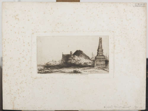 LOUIS GERVAIS MARVY (Jouy-en-Josas 1815 - Paris 1850) Landscape with obelisk, after Rembrandt