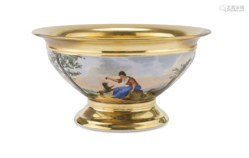 CUP IN PORCELAIN, PROBABLY NAPLES 19TH CENTURY with polychrome decoration of landscape with young