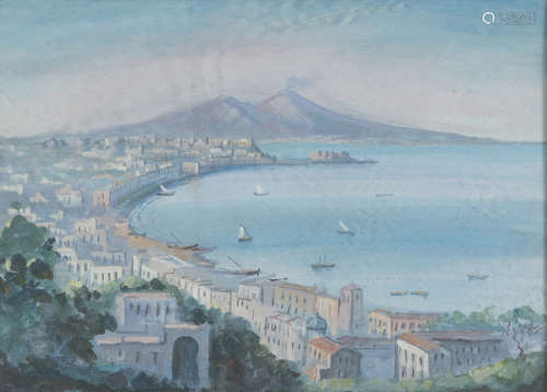 NEAPOLITAN PAINTER, LATE 19TH CENTURY Naples seen from Posillipo Gouache on paper, cm. 35 x 47