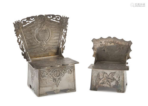 TWO SILVER SALTCELLARS, PUNCH MOSCOW 1880 CA. backs chiseled to vegetal motifs and coats of arms,