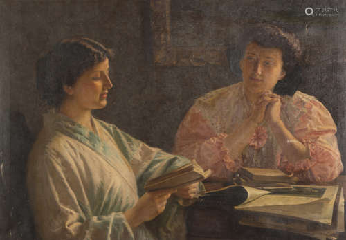 NORTH ITALIAN PAINTER, LATE 19TH CENTURY Two reading women Oil on canvas, cm. 70 x 97 Not signed