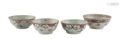 FOUR PORCELAIN BOWLS IN POLYCHROME ENAMELS, CHINA 18TH-19TH CENTURY