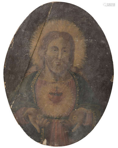 UNKNOWN PAINTER, 19TH CENTURY The heart of Christ Oil on oval panel, cm. 40,5 x 30,5 Provenance