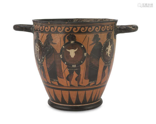 SKYPHOS, 20TH CENTURY in orange clay, black-figured. Measures cm. 19 x 20 x 28. The find is reported