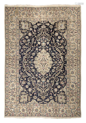 BEAUTIFUL NAIN CARPET, EARLY 20TH CENTURY white medallion and secondary motifs of branches with