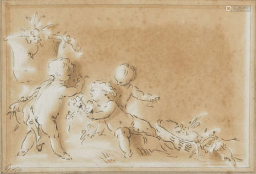 JACOB DE WIT (Holland 1695 - 1754) Playing putti with crater Black ink and white lead on paper,