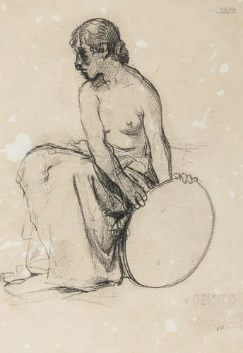 ITALIAN PAINTER, 19TH CENTURY Study of figure Charcoal on paper, cm. 26 x 18 Charcoal sketch on