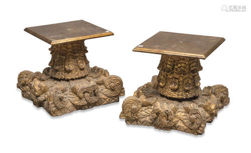 A PAIR OF GILTWOOD CAPITALS, INDIA, LATE 19TH CENTURY carved to leaves and lotus flowers. Suited for