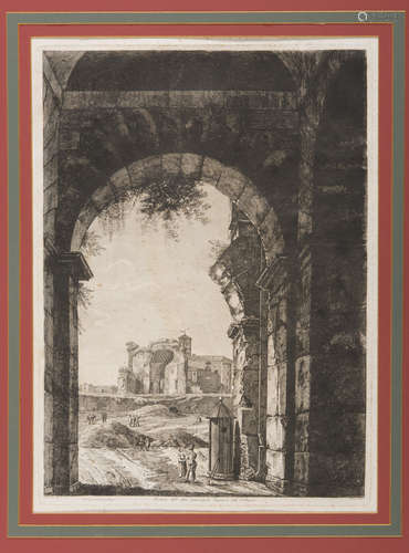 LUIGI ROSSINI (Ravenna 1790 - Rome 1857) View from the entrance of the Colosseum Etching, cm. 56 x