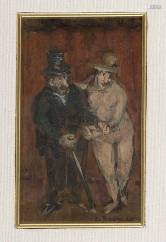 GIOVANNI BRANCACCIO (Pozzuoli 1903 - Naples 1975) Two figures Oil on panel, cm. 13,5 x 8 Signed