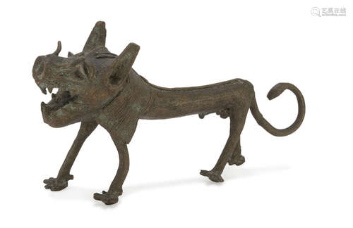 BRONZE SCULPTURE WITH BURNISHED PATINA, MIDDLE EAST 20TH CENTURY representing a mythological fair.