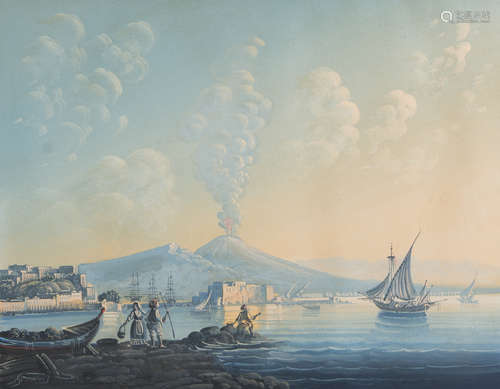 NEAPOLITAN PAINTER, 20TH CENTURY View of the Vesuvius from the sea Gouache on paper, cm. 39 x 39