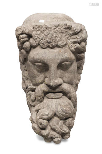 LARGE MASK IN PEPERINO, 16TH CENTURY probably representing the head of Dionysus. Measures cm. 732