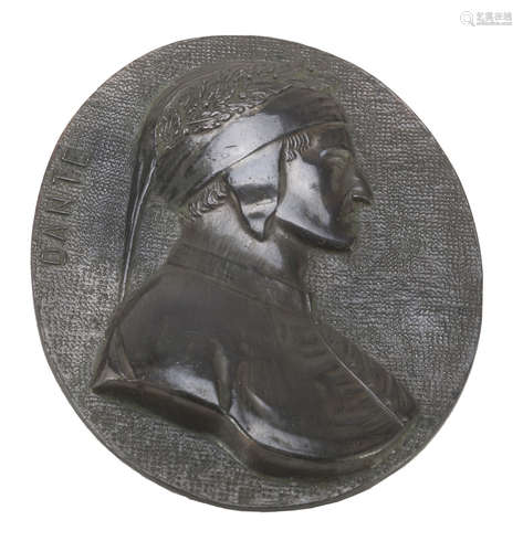 SMALL BAS-RELIEF IN BRONZE, LATE 19TH CENTURY of oval form, representing the profile of Dante