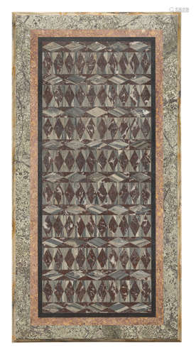 BEAUTIFUL TOP OF MARBLE INLAYS, 20TH CENTURY with design of lozenges in African marble in