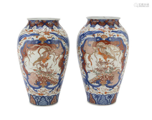 A PAIR OF PORCELAIN VASES, JAPAN, LATE 19TH CENTURY decorated with phoenixes and floral