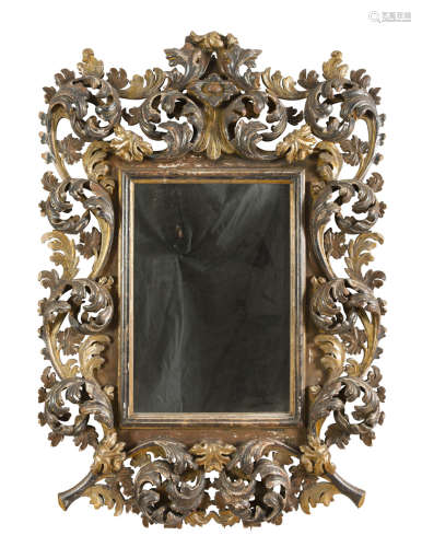 MIRROR IN GILDED AND SILVER-PLATED WOOD, BAROQUE STYLE, EARLY 20TH CENTURY carved to big twisted