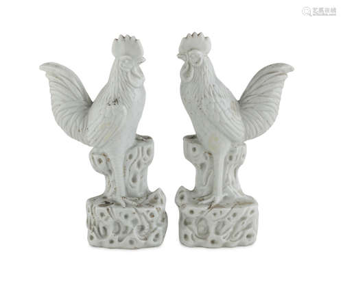 A PAIR OF PORCELAIN SCULPTURES WHITE, CHINA FIRST HALF OF THE 20TH CENTURY representing two roosters