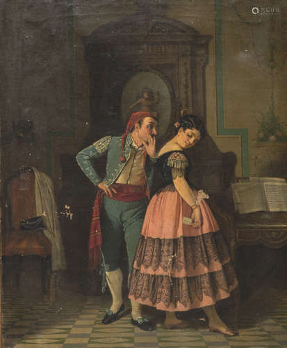 NEAPOLITAN PAINTER, 19TH CENTURY Gallant scene in Spanish costume Oil on canvas, cm. 76 x 60 Not