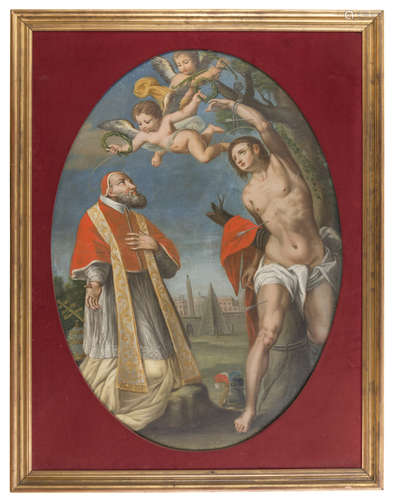 ROMAN PAINTER, EARLY 19TH CENTURY St. Marcellino and St. Sebastian on background of the antique Rome