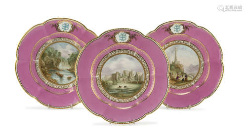 THREE BEAUTIFUL PORCELAIN DISHES, ENGLAND 19TH CENTURY in pink enamel and polychromy, decorated with