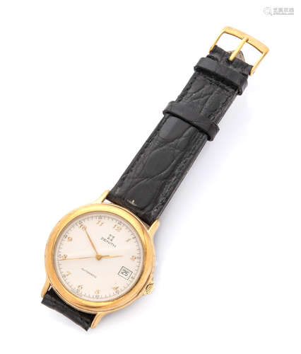 MEN'S WRIST WATCH, BRAND ZENITH in gilded steel, dial color champagne, applied indexes, date window,