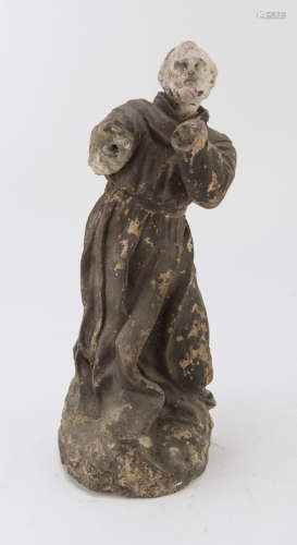 REMAIN OF SCULPTURE OF SAINT IN PLASTER, 19TH CENTURY in brown and polychrome enamel, representing