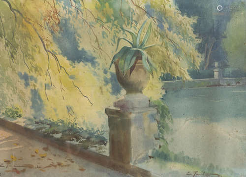 EDOARDO TANI (Tivoli 1880 - Rome 1948) Villa in Tivoli Watercolour on paper, cm. 35 x 50 Signature