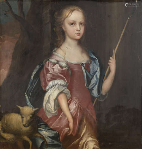 SIR PETER LELY, follower of (Soest 1618 - London 1680) Young girl with little lamb or allegory of