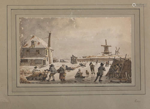 JACOB CATS, workshop of (Hamburg-Altona1741 - Amsterdam 1799) Winter landscape with skaters