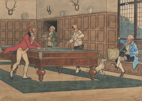 HARRY ELIOTT (Paris 1882 - Villez-sous-Bailleul 1959) Billiard room Watercolour on paper, cm. 40 x