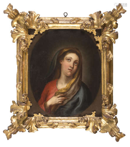 GENOESE PAINTER, 17TH CENTURY Prayerful virgin Oil on canvas, cm. 50 x 42 Provenance Roman family