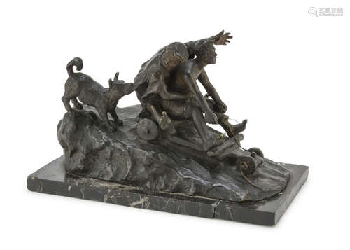 NEAPOLITAN SCULPTOR, 19TH CENTURY Playing little boys with dog Bronze with burnished patina, cm.