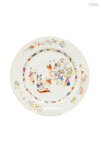 A large Chinese famille rose porcelain plate, 18th century,