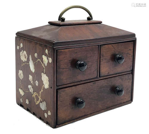 A Chinese small wooden box of three drawers,