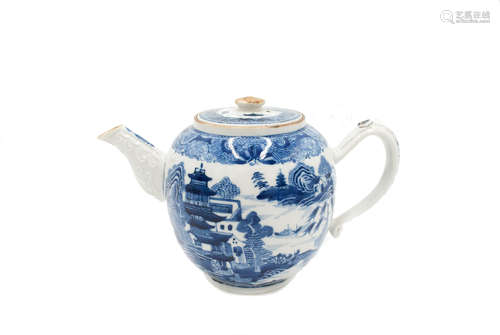 A Chinese export blue and white porcelain teapot, 18th century,