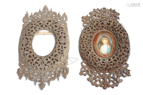 Two Burmese carved wood frames, 19th century,