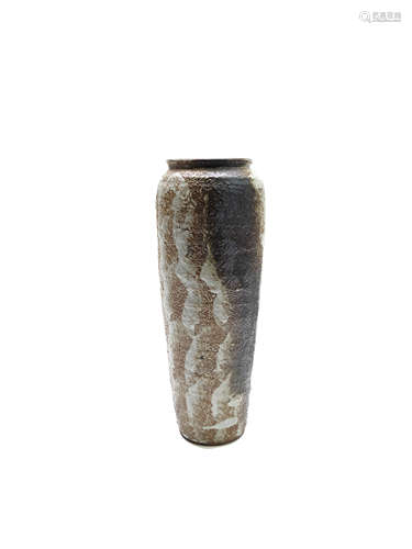 A Japanese studio pottery vase, with a ribbed partly glazed body, signed, to base, height 31.