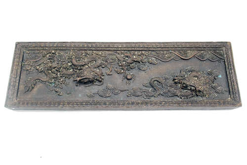 A Chinese cast iron rectangular wall plaque, 20th century,