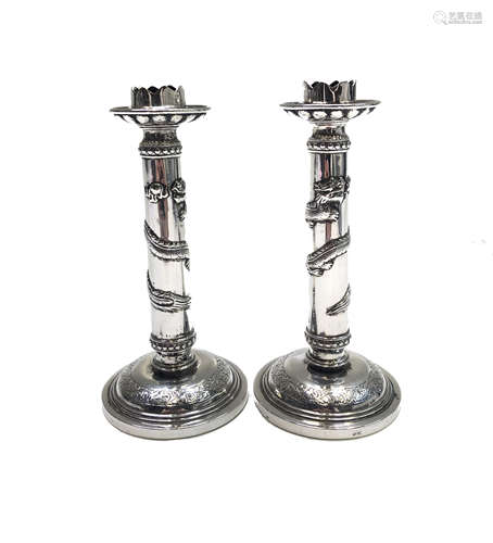 A pair of Chinese silver candlesticks by Luenhing,