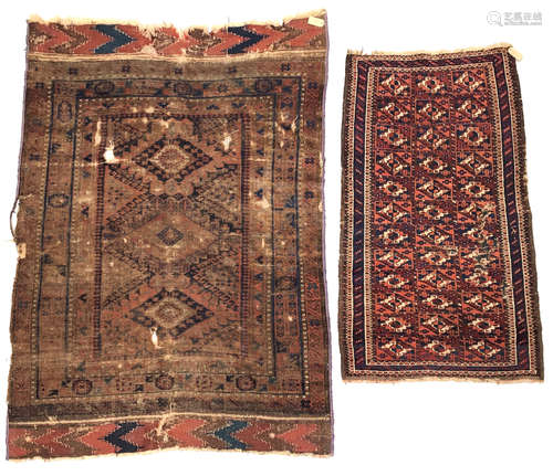 Two Belouch rugs, 191 x 135cm and 149 x 82cm Condition report: both with damages.