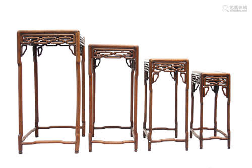 A Chinese padouk wood quartetto of tables,